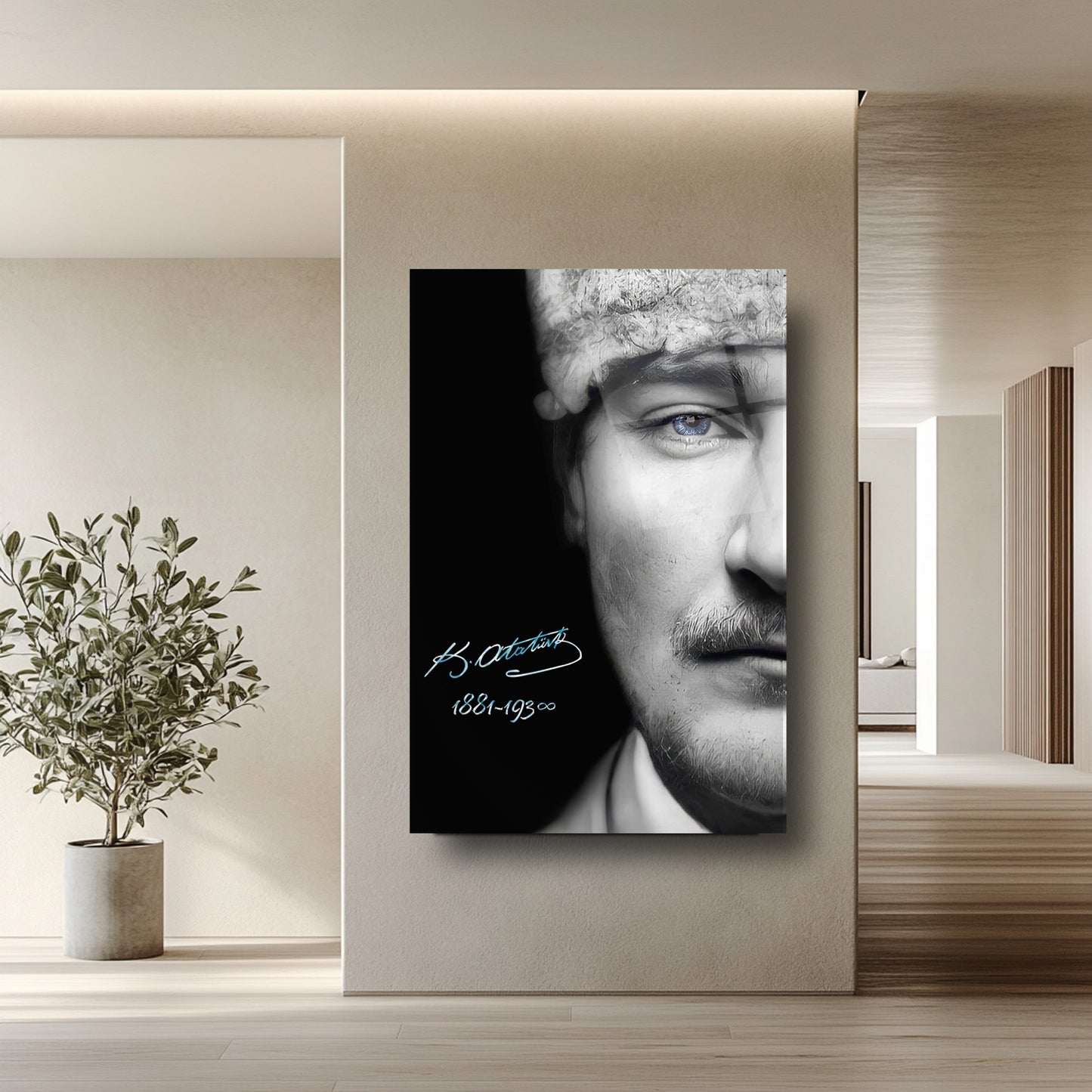 Mavi Gözlü Atatürk Cam Tablo