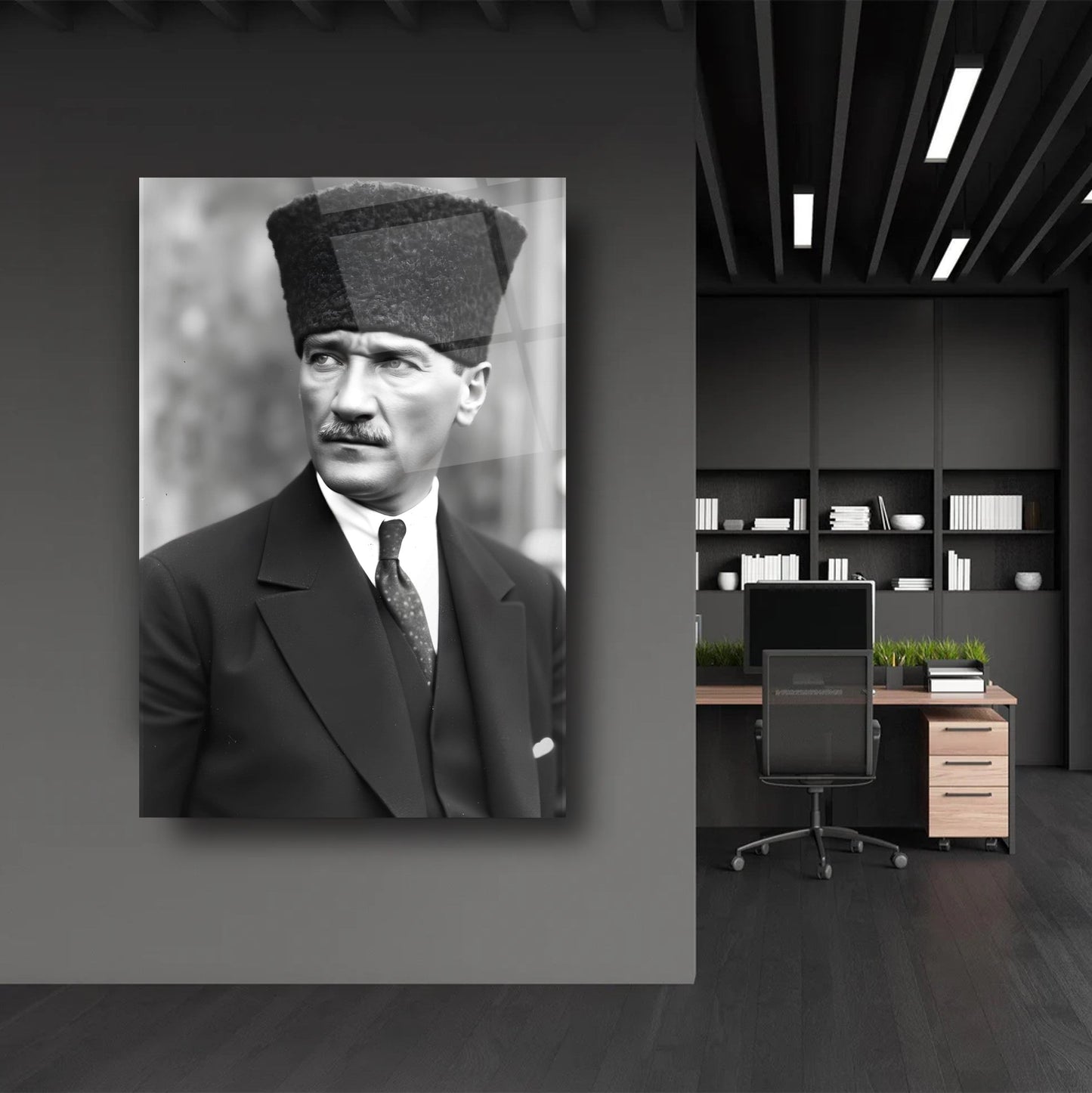 Kalpaklı Atatürk Cam Tablo