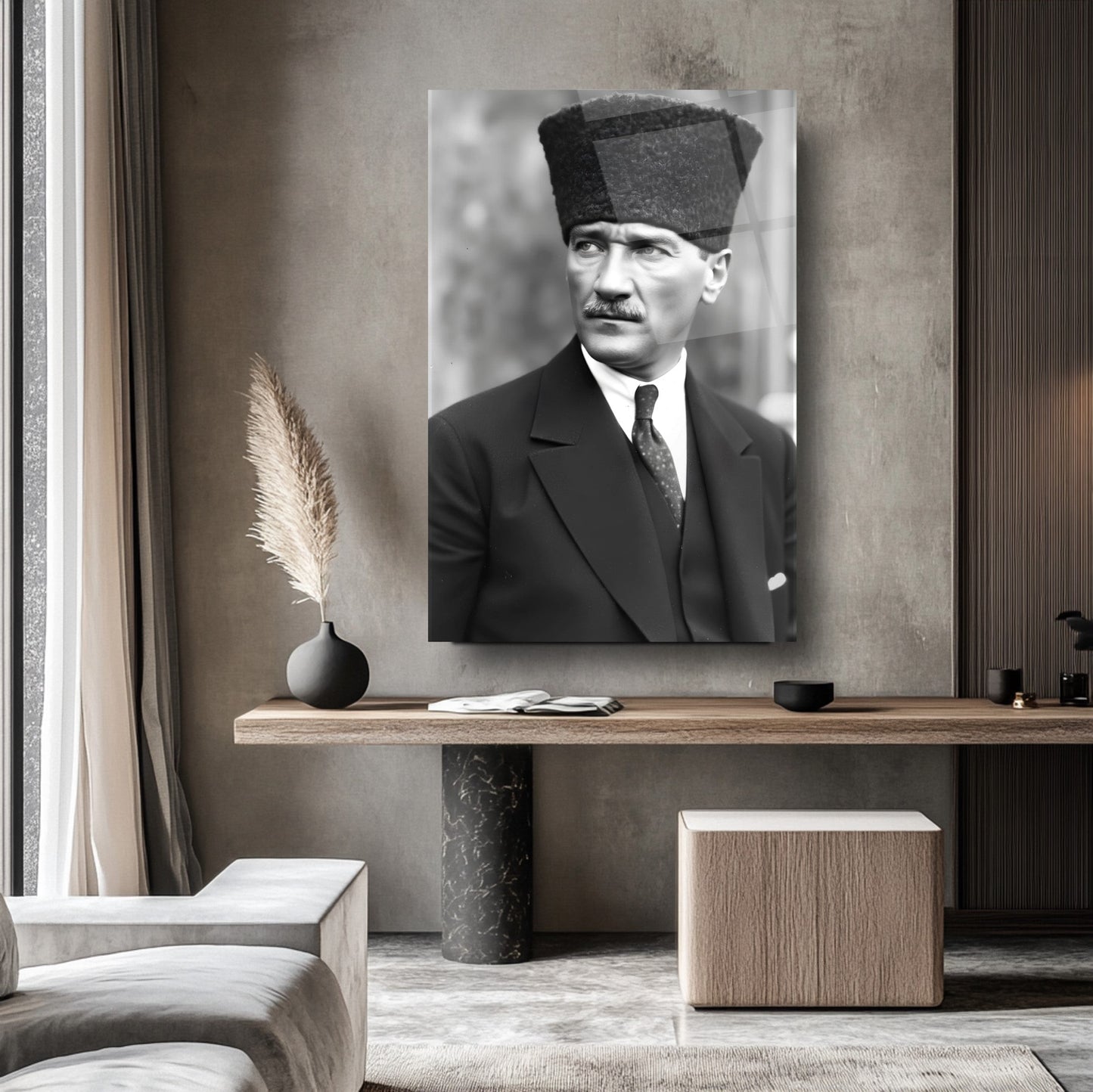 Kalpaklı Atatürk Cam Tablo