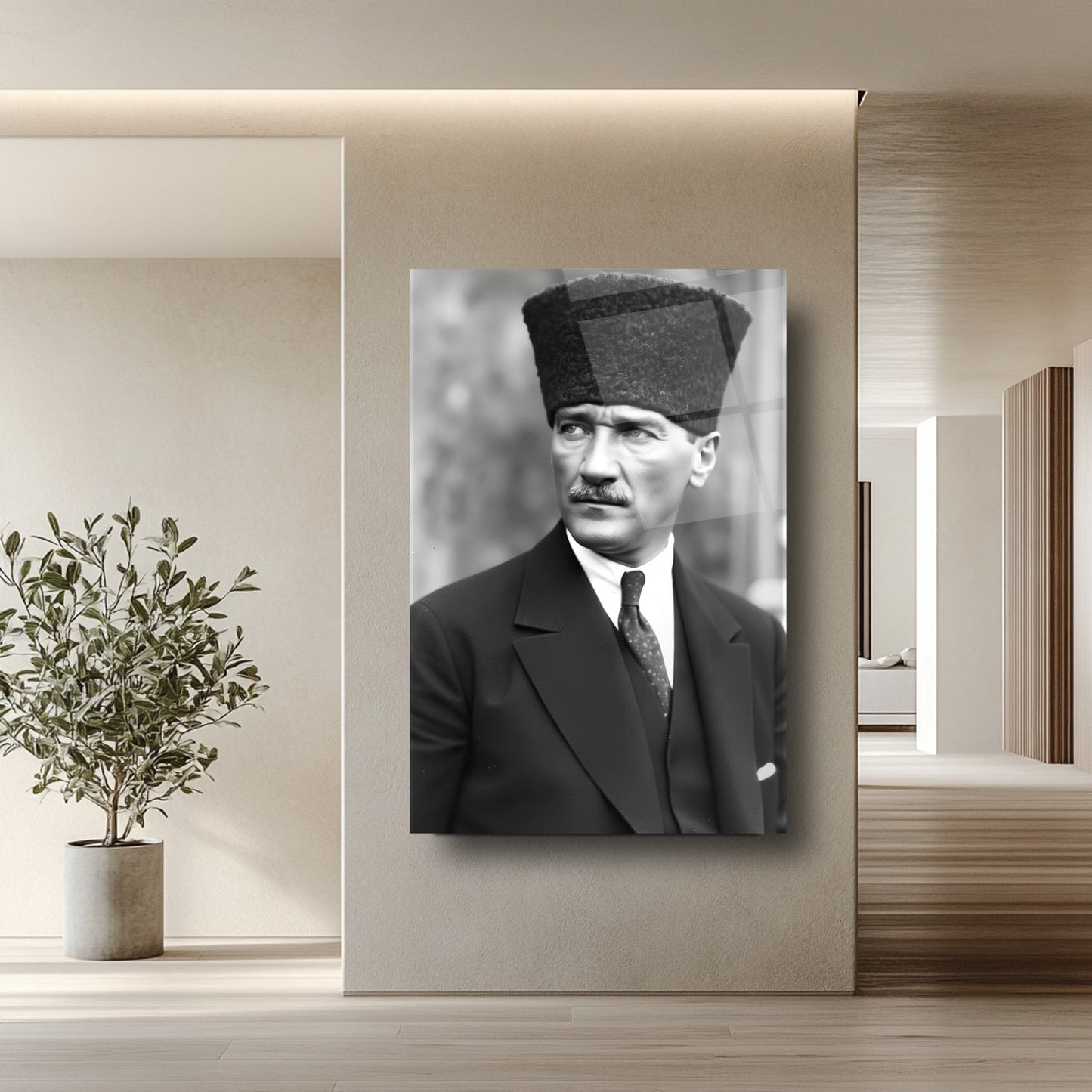 Kalpaklı Atatürk Cam Tablo