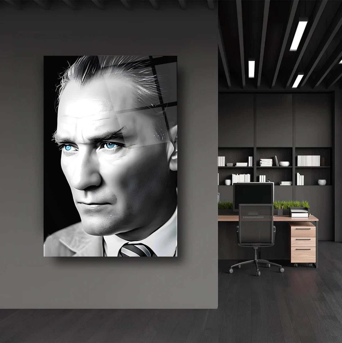 Mavi Gözlü Atatürk Cam Tablo