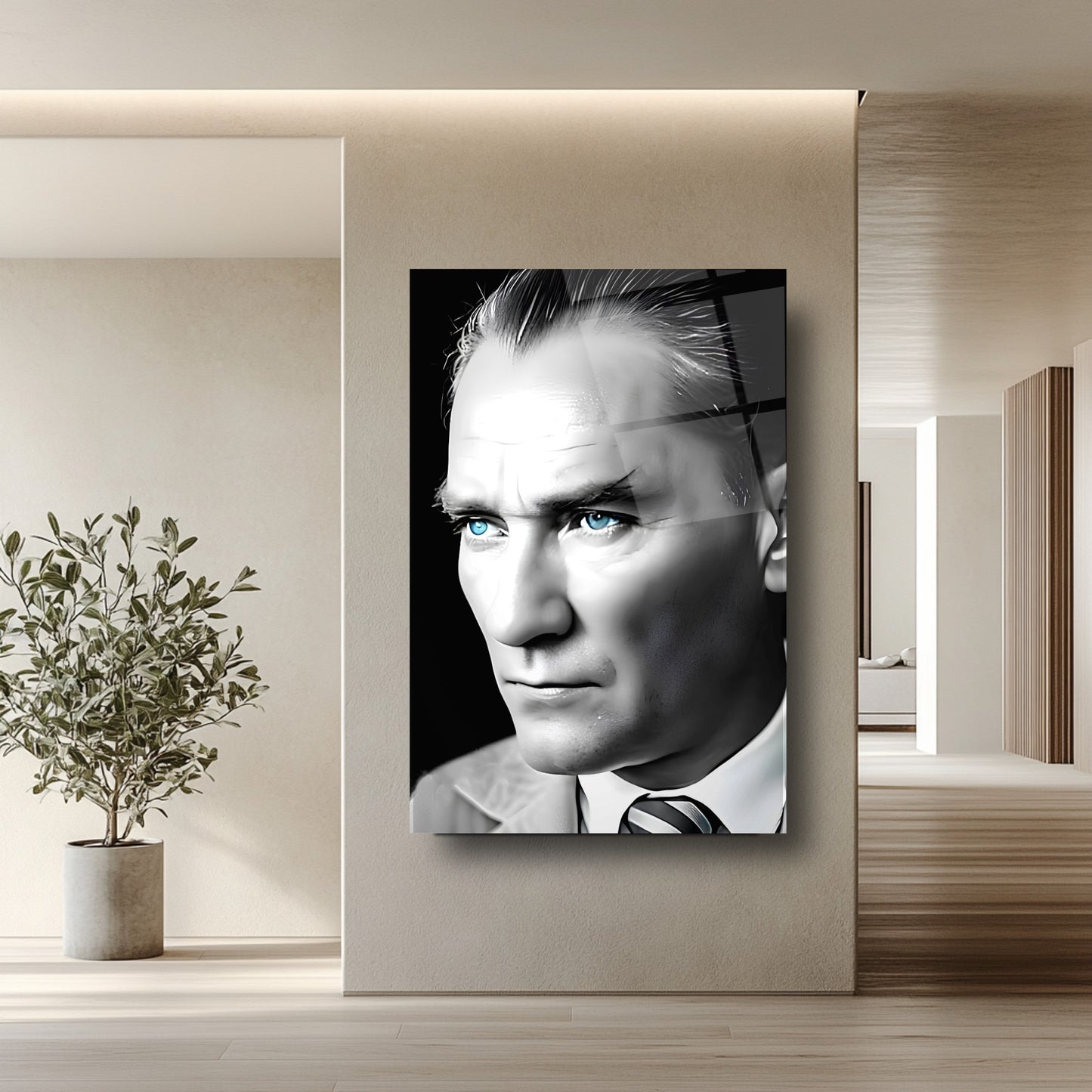 Mavi Gözlü Atatürk Cam Tablo