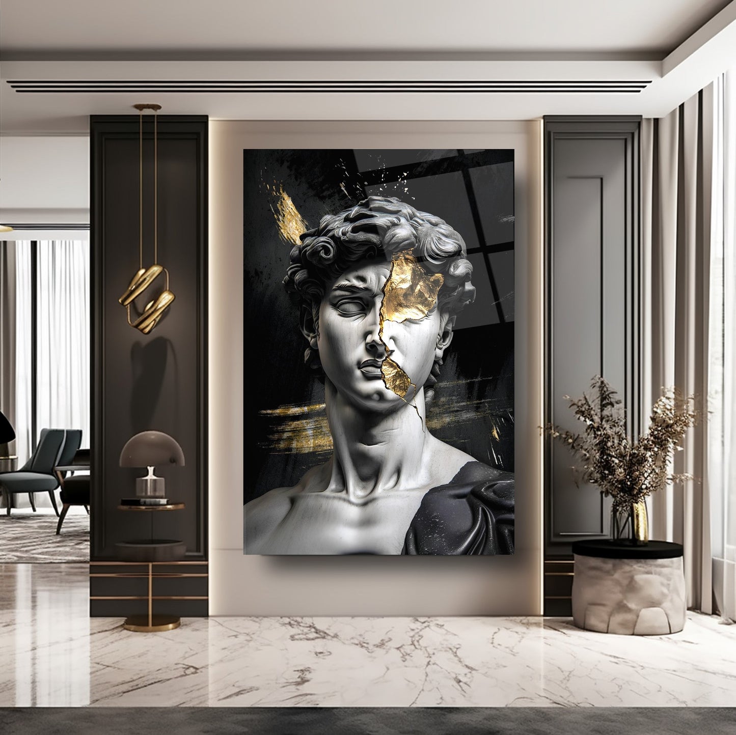 Gold Detaylı Heykel Cam Tablo