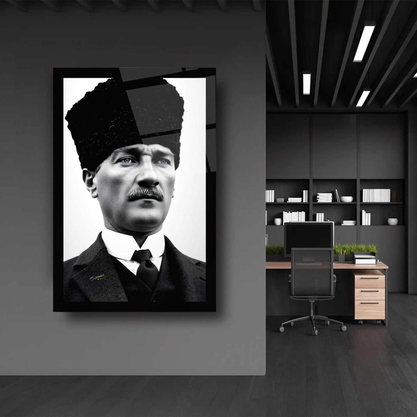 Kalpaklı Atatürk Cam Tablo