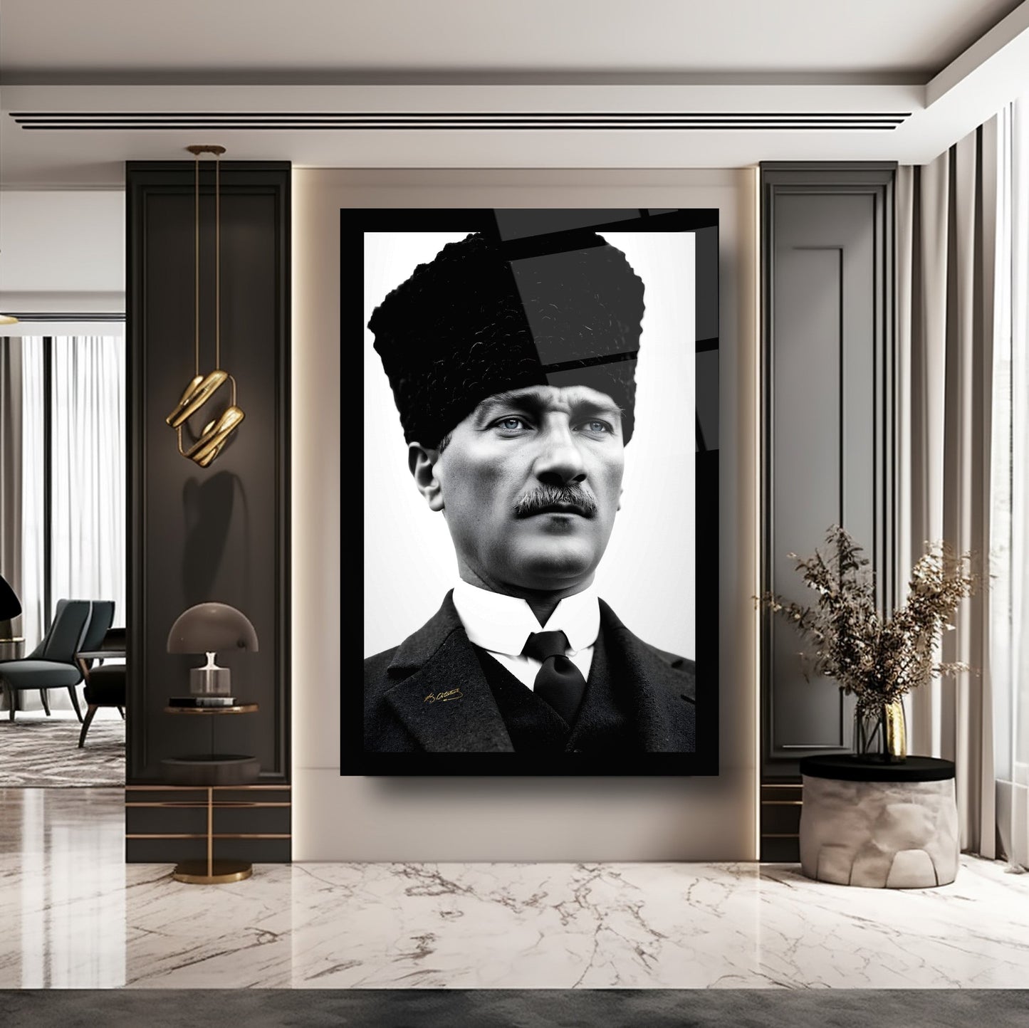 Kalpaklı Atatürk Cam Tablo