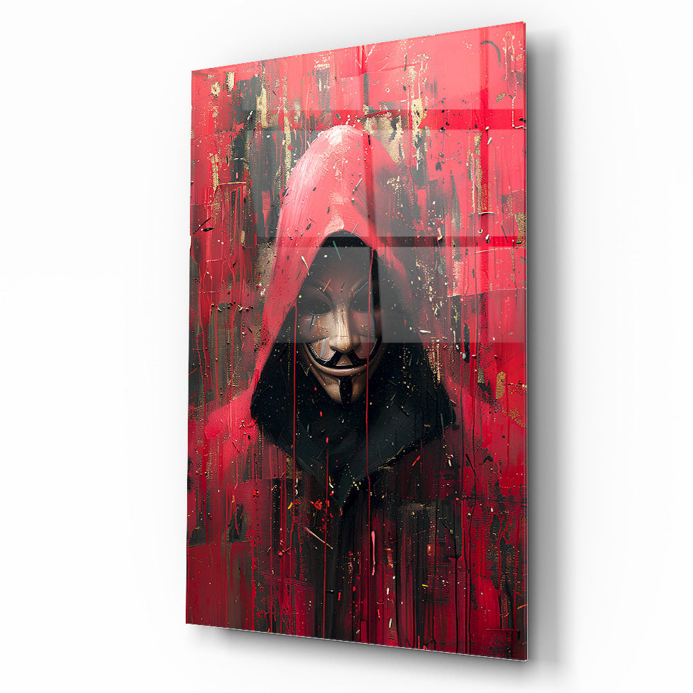 Kırmızı Kapşonlu Maske Cam Tablo