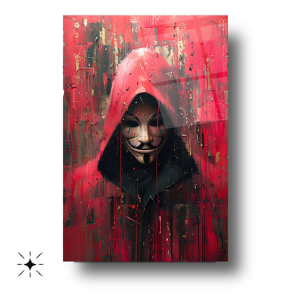 Kırmızı Kapşonlu Maske Cam Tablo
