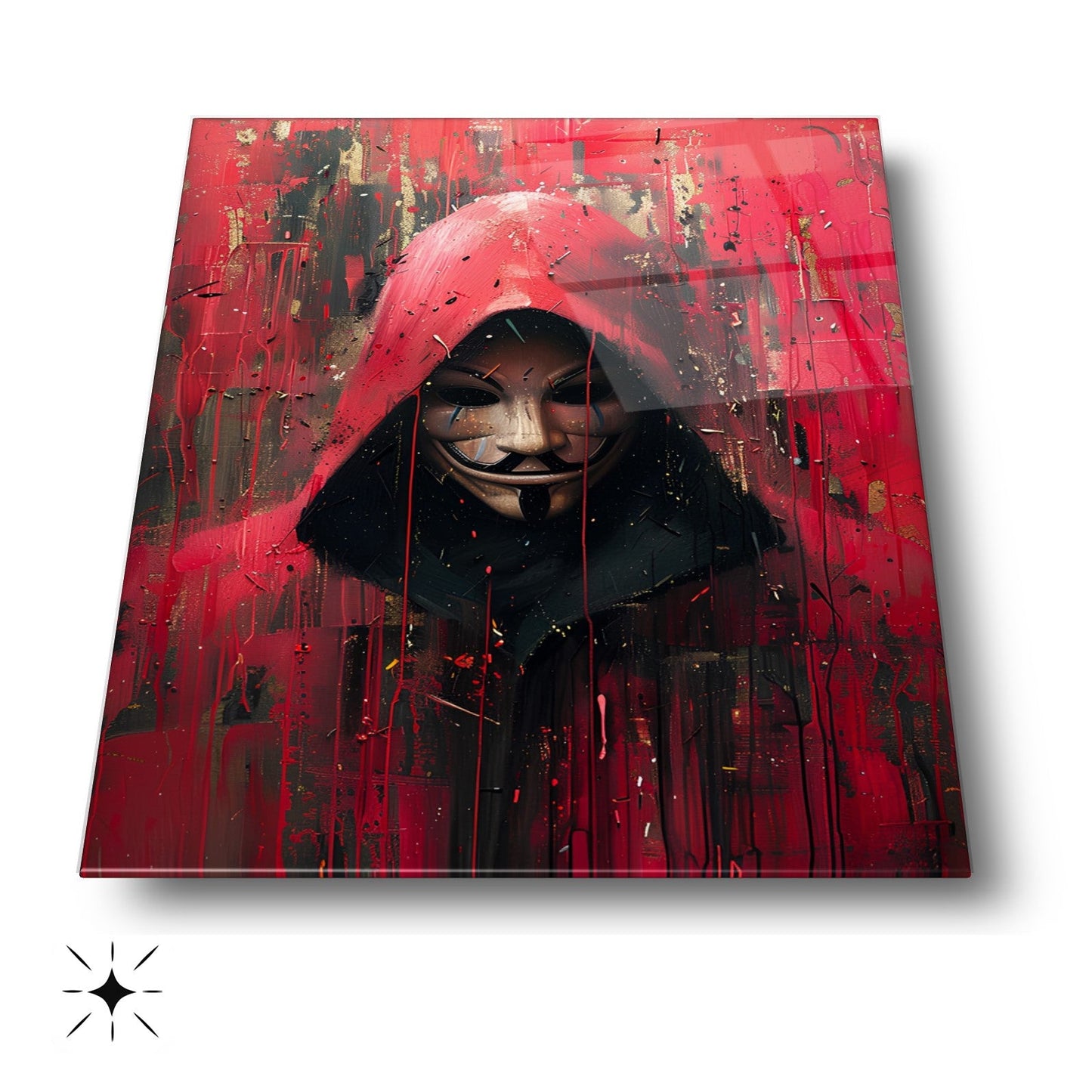 Kırmızı Kapşonlu Maske Cam Tablo