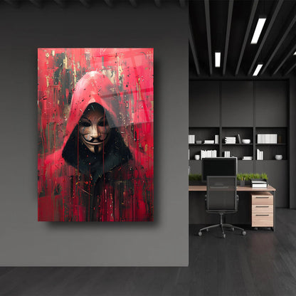 Kırmızı Kapşonlu Maske Cam Tablo