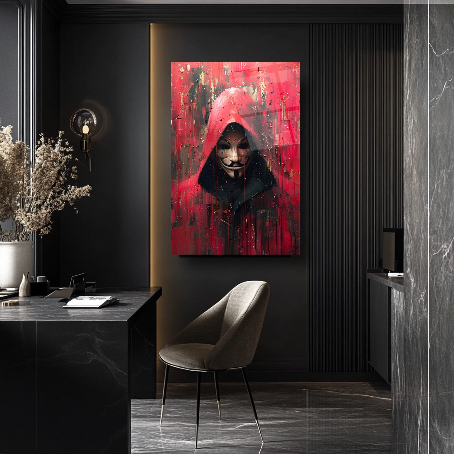 Kırmızı Kapşonlu Maske Cam Tablo
