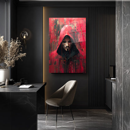 Kırmızı Kapşonlu Maske Cam Tablo