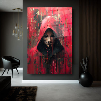 Kırmızı Kapşonlu Maske Cam Tablo