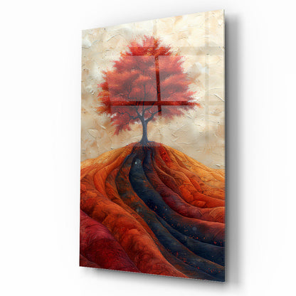 Sonbahar Renkli Ağaç Manzarası Cam Tablo