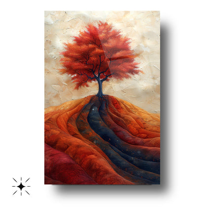 Sonbahar Renkli Ağaç Manzarası Cam Tablo