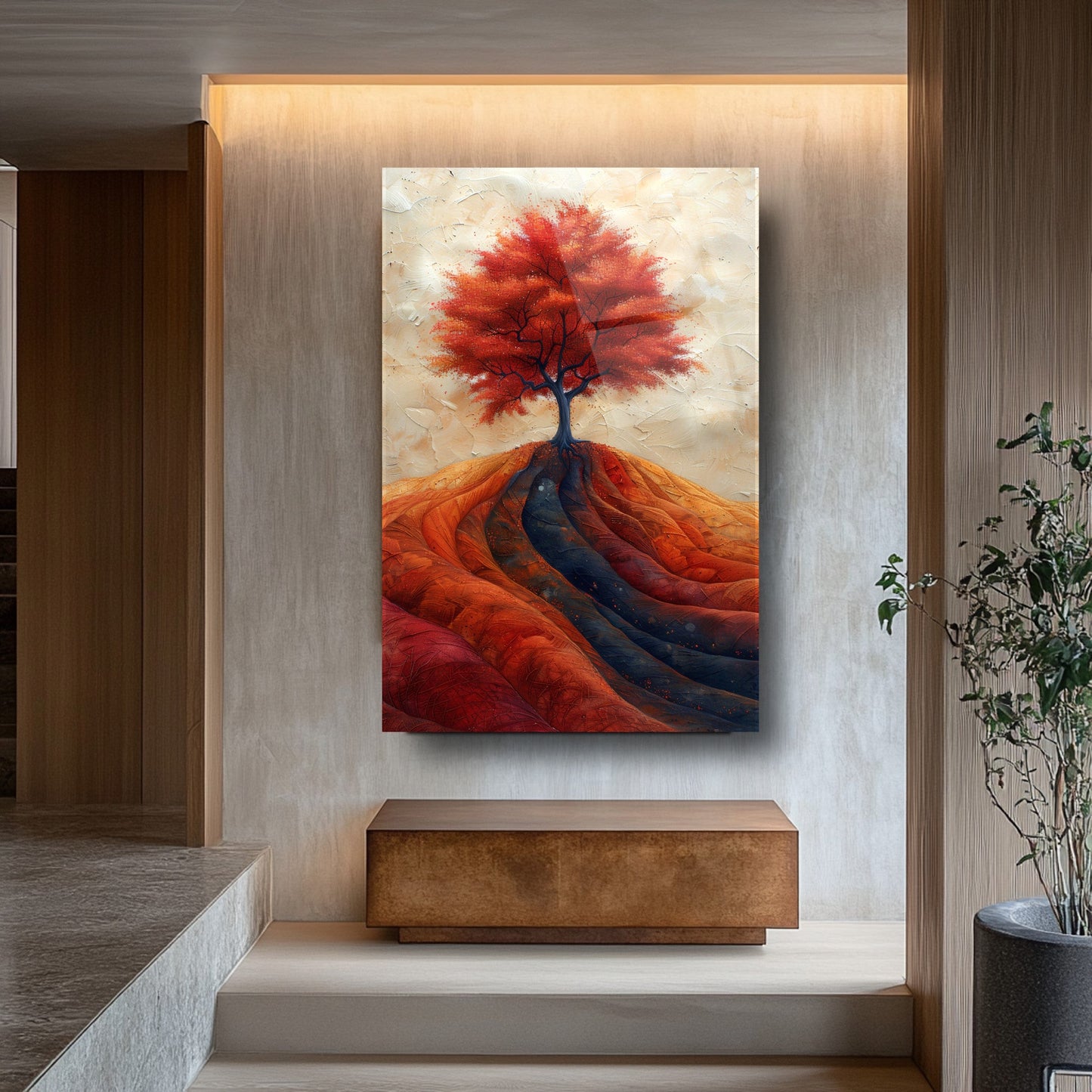 Sonbahar Renkli Ağaç Manzarası Cam Tablo