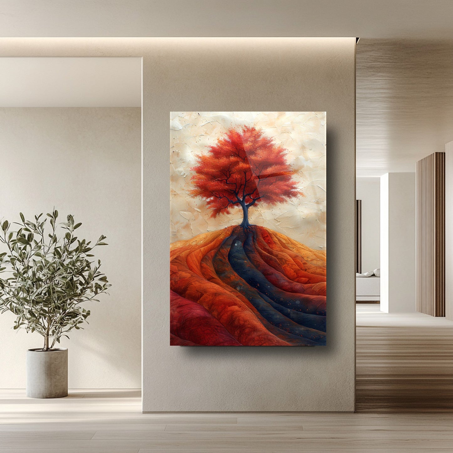 Sonbahar Renkli Ağaç Manzarası Cam Tablo