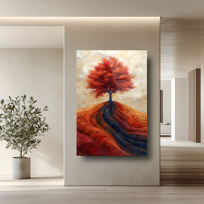 Sonbahar Renkli Ağaç Manzarası Cam Tablo