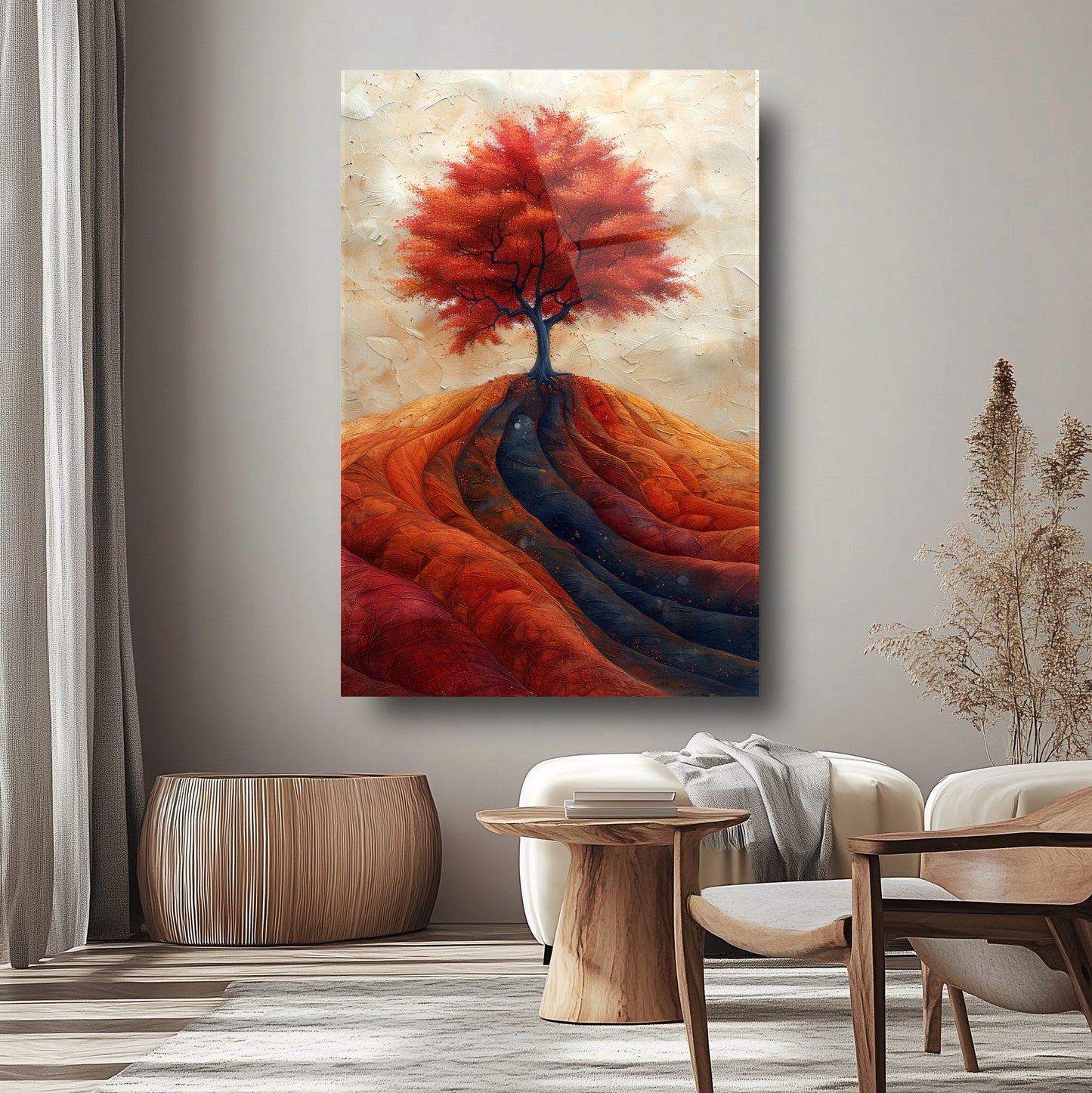 Sonbahar Renkli Ağaç Manzarası Cam Tablo