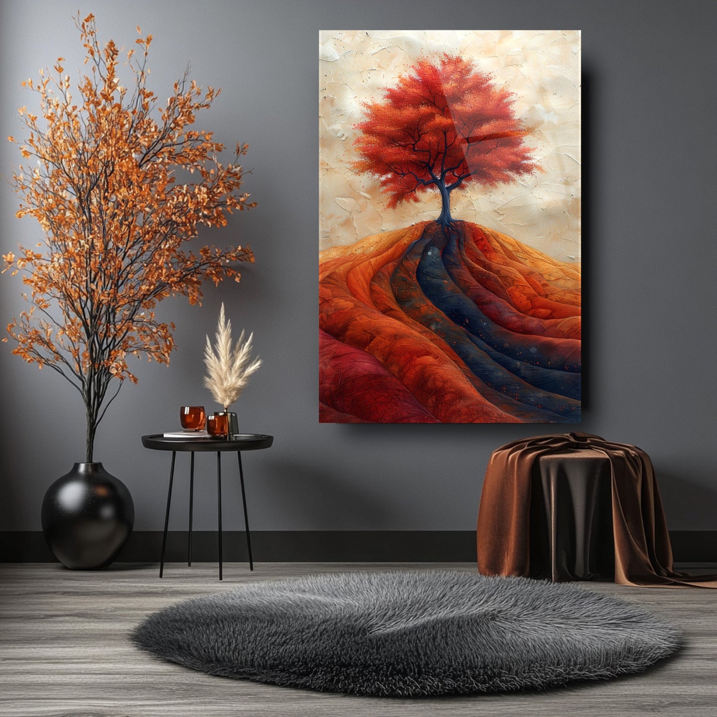 Sonbahar Renkli Ağaç Manzarası Cam Tablo