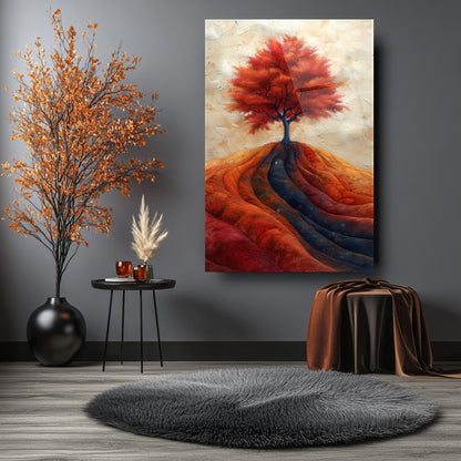 Sonbahar Renkli Ağaç Manzarası Cam Tablo