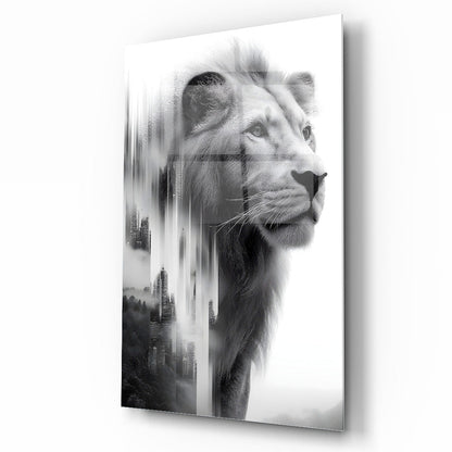 Siyah Beyaz Aslan Cam Tablo