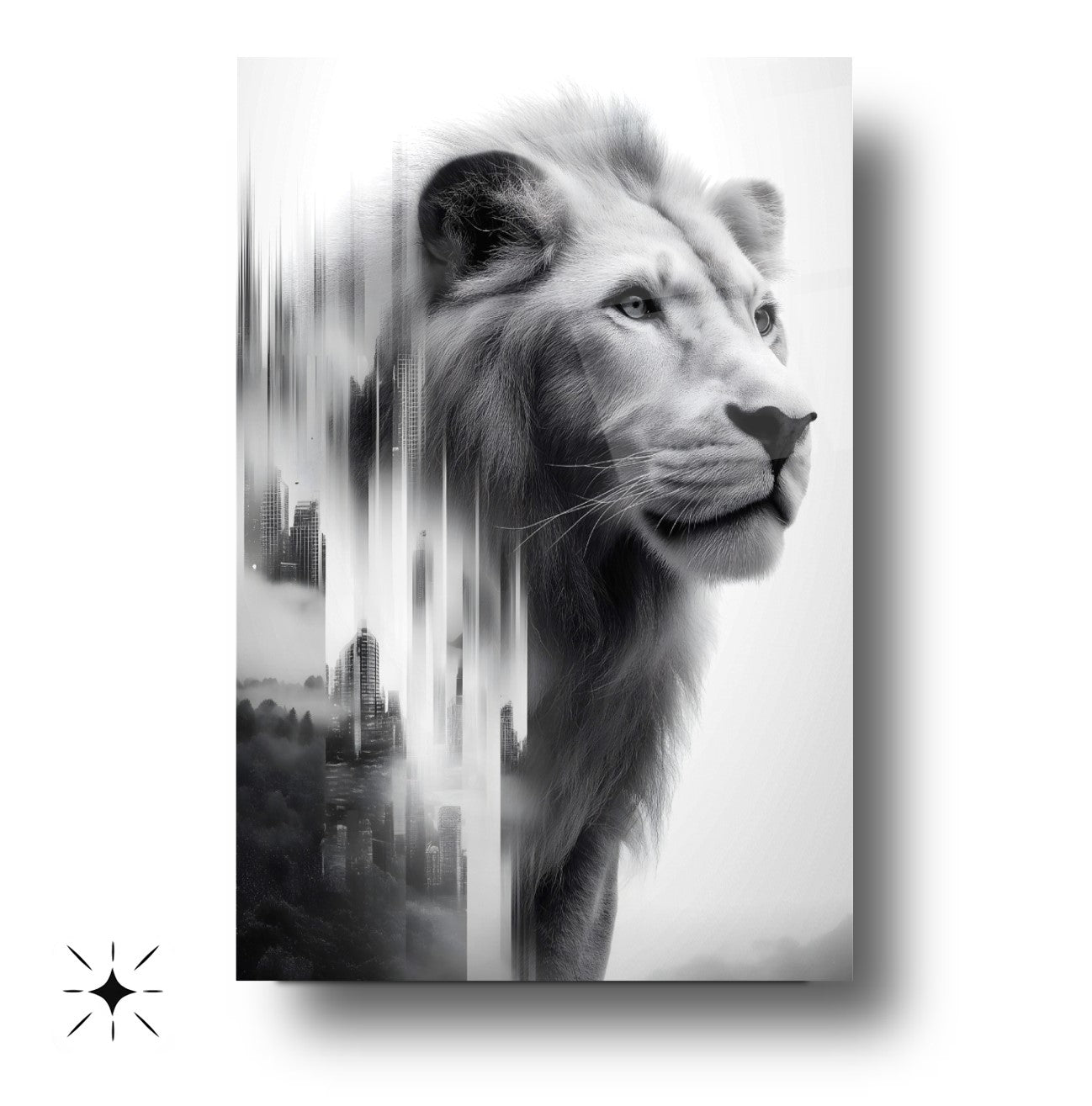 Siyah Beyaz Aslan Cam Tablo