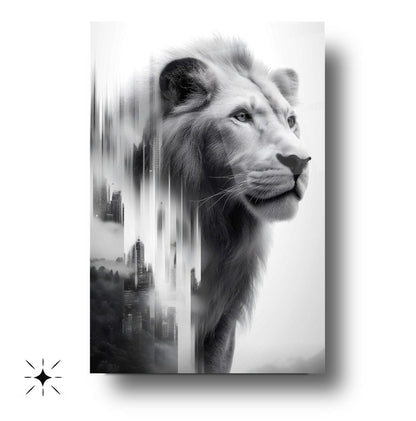 Siyah Beyaz Aslan Cam Tablo