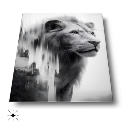 Siyah Beyaz Aslan Cam Tablo