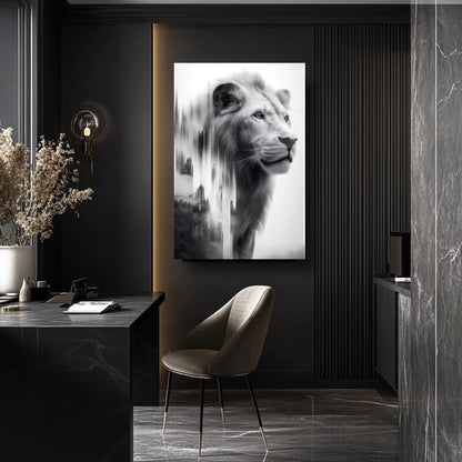 Siyah Beyaz Aslan Cam Tablo