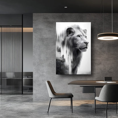Siyah Beyaz Aslan Cam Tablo