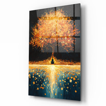 Gold Detayli Hayat Ağacı Cam Tablo