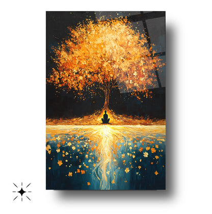 Gold Detayli Hayat Ağacı Cam Tablo