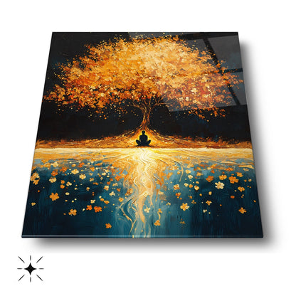 Gold Detayli Hayat Ağacı Cam Tablo