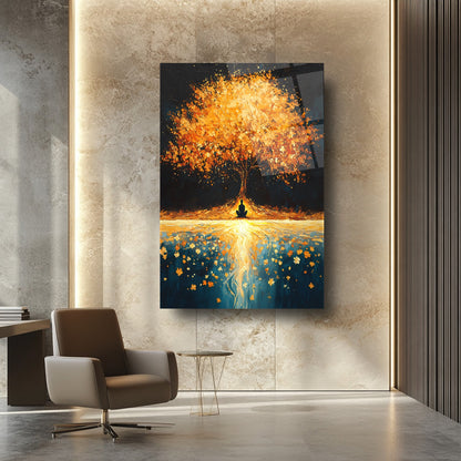 Gold Detayli Hayat Ağacı Cam Tablo