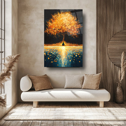 Gold Detayli Hayat Ağacı Cam Tablo