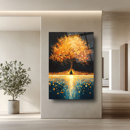 Gold Detayli Hayat Ağacı Cam Tablo