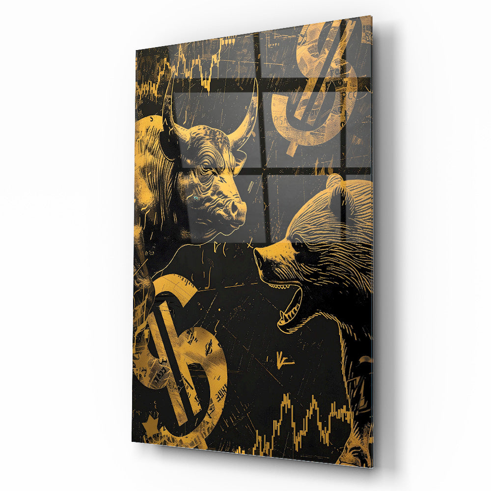 Boğa ve Ayı Borsa Temalı Cam Tablo