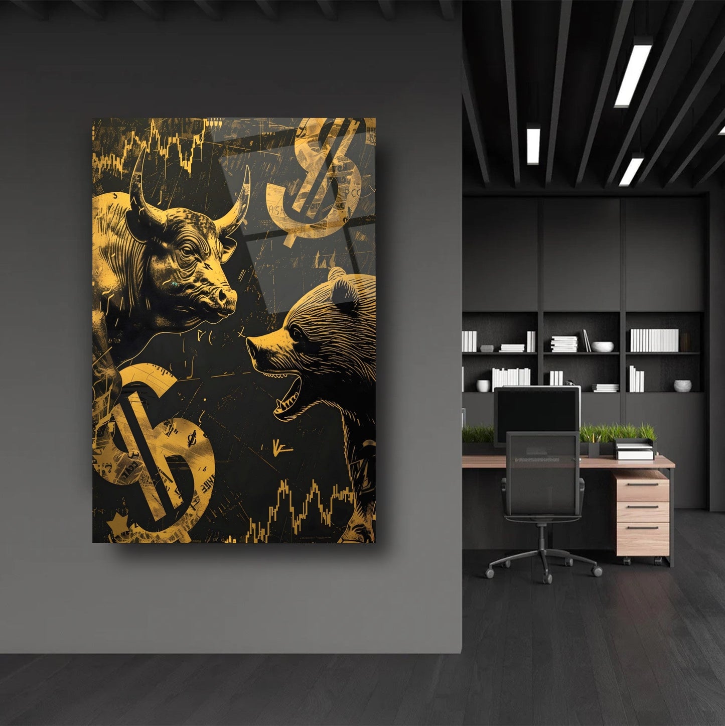 Boğa ve Ayı Borsa Temalı Cam Tablo