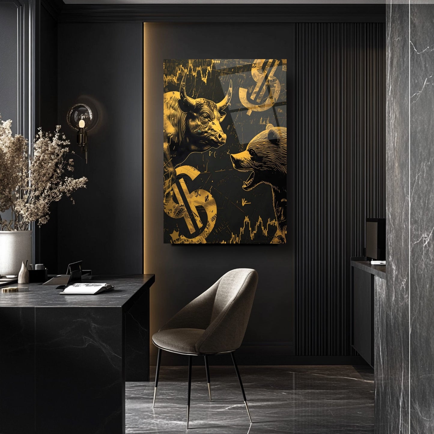 Boğa ve Ayı Borsa Temalı Cam Tablo