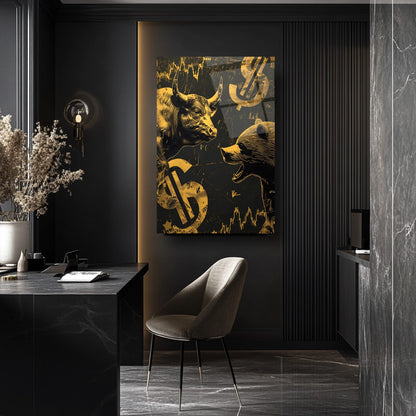 Boğa ve Ayı Borsa Temalı Cam Tablo