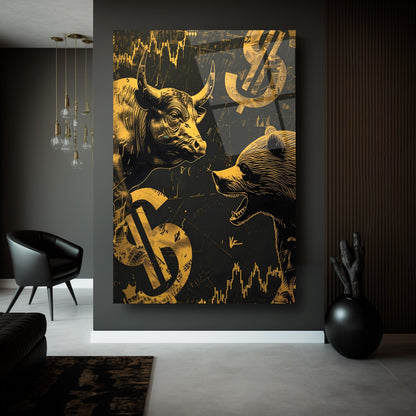 Boğa ve Ayı Borsa Temalı Cam Tablo