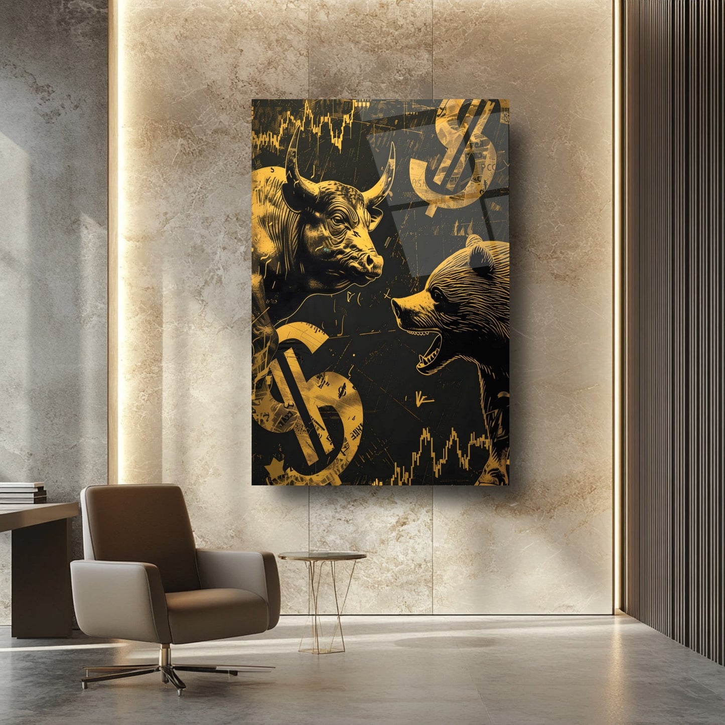 Boğa ve Ayı Borsa Temalı Cam Tablo