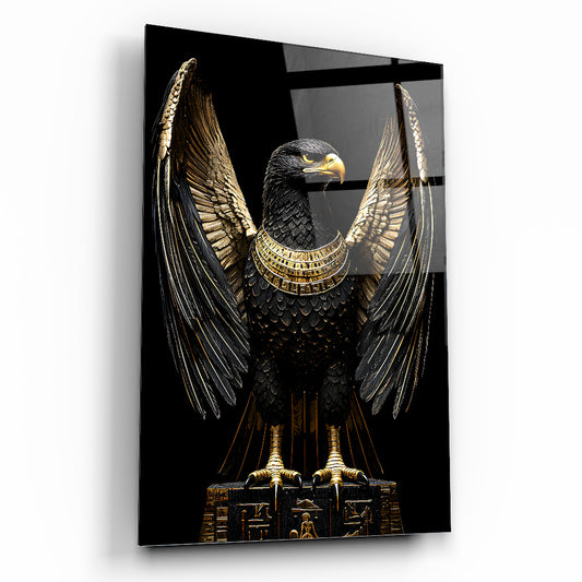 Gold Detayli Siyah Kartal Cam Tablo