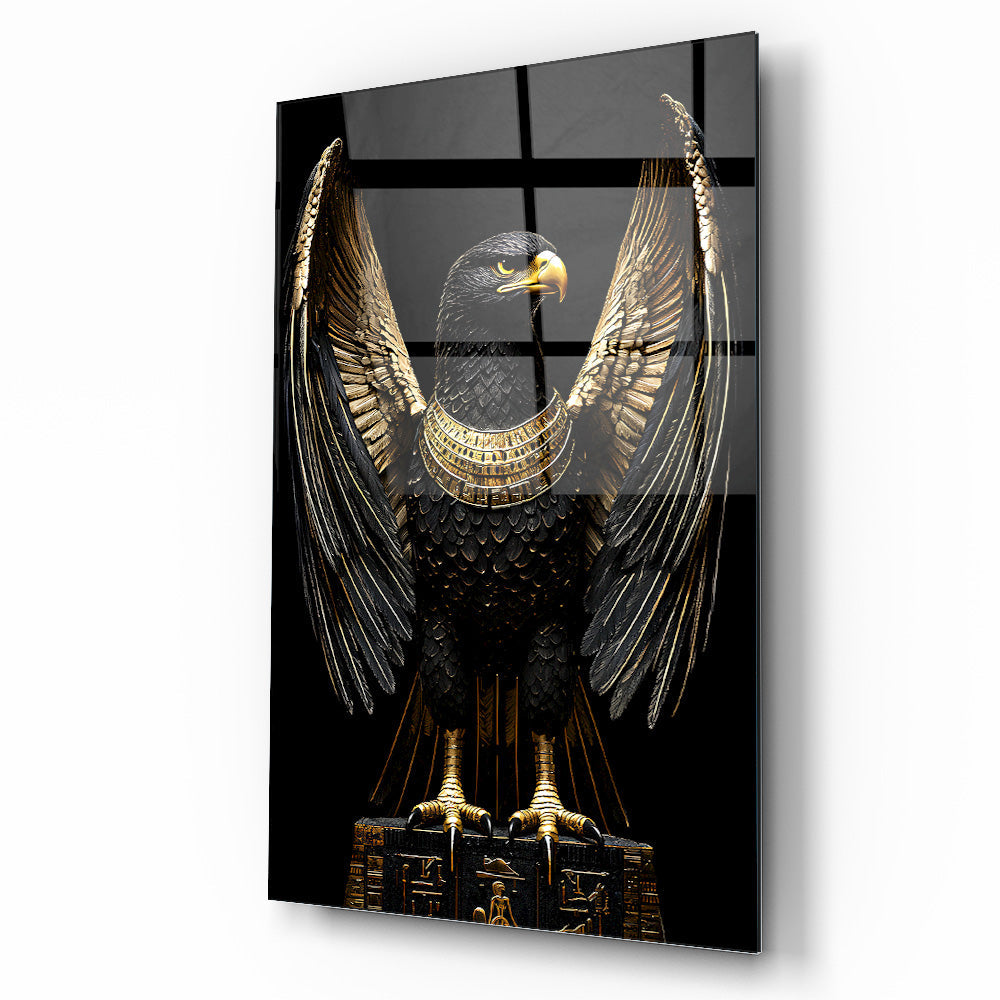 Gold Detayli Siyah Kartal Cam Tablo