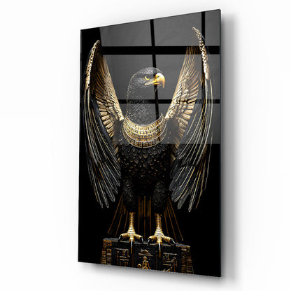 Gold Detayli Siyah Kartal Cam Tablo