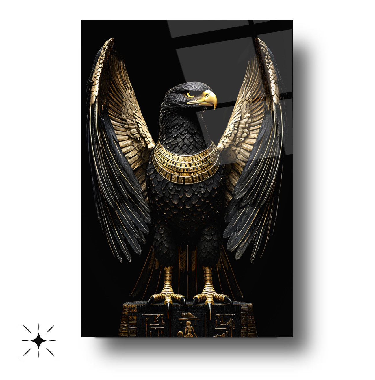 Gold Detayli Siyah Kartal Cam Tablo