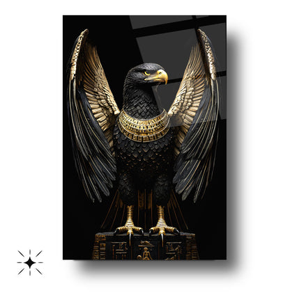 Gold Detayli Siyah Kartal Cam Tablo