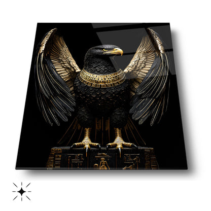 Gold Detayli Siyah Kartal Cam Tablo