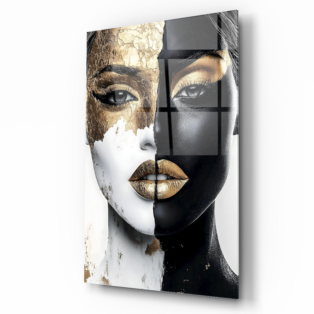 Gold Siyah Detayli Kadın Model Cam Tablo