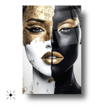 Gold Siyah Detayli Kadın Model Cam Tablo